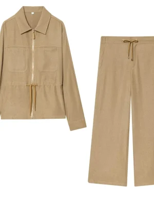 Women’s Winter Fashion Coat with Wide Leg Pants