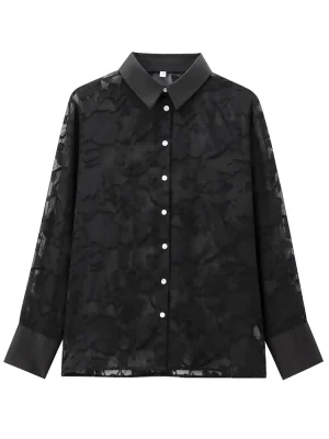 Autumn European-Style Printed Sheer Long-Sleeve Shirt