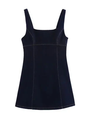 Women’s Square Neck Sleeveless Denim Mini Dress