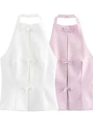 Autumn Two-Tone Bow Collar Top