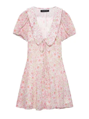 Printed Short Sleeve Sweet Mini Dress