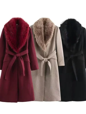 Women’s Single-Breasted Fur Collar Coat