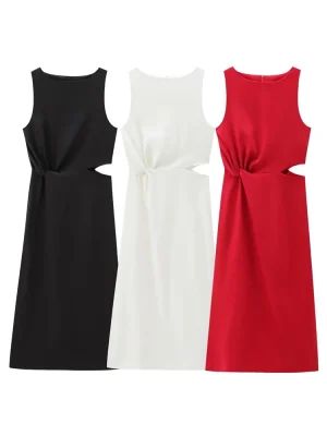 Autumn European-Style Slim Fit Open-Design Midi Dress