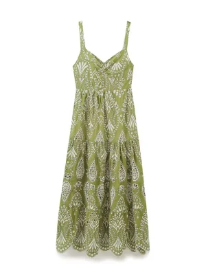 Women’s Casual Strap Hollow Embroidery Midi Dress
