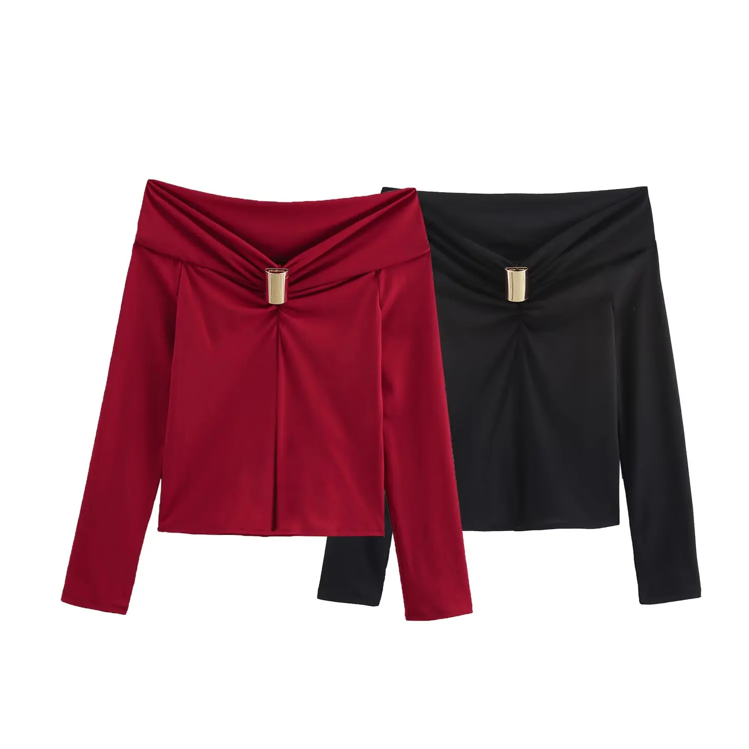 Women’s Retro Off-Shoulder Buckle Top