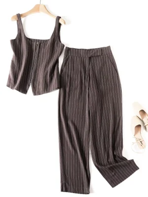 Women’s Striped Sleeveless Vest & Straight Pants Set