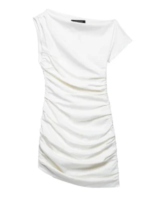 Elegant Slanted Neck Mini Dress