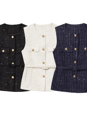 Women’s Single-Breasted Bead Embellished Vest