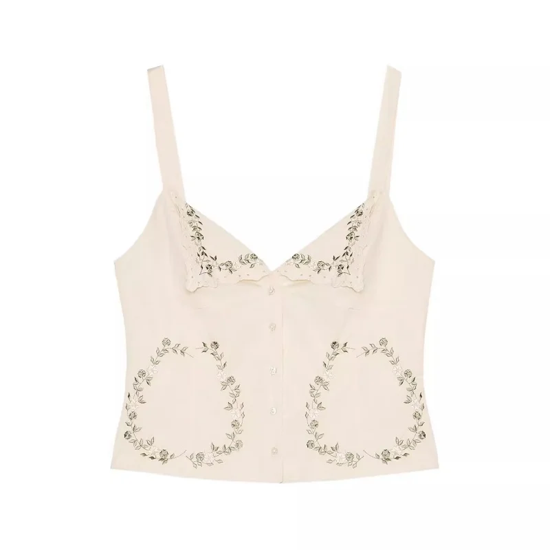 Women’s V-Neck Vest with Floral Embroidery