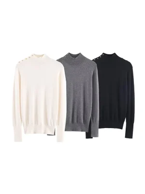 Women’s Autumn/Winter Simple Buttoned Knitted Sweater