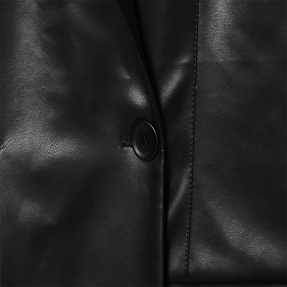 Women’s Korean Vintage Leather-Look Blazer - Image 3