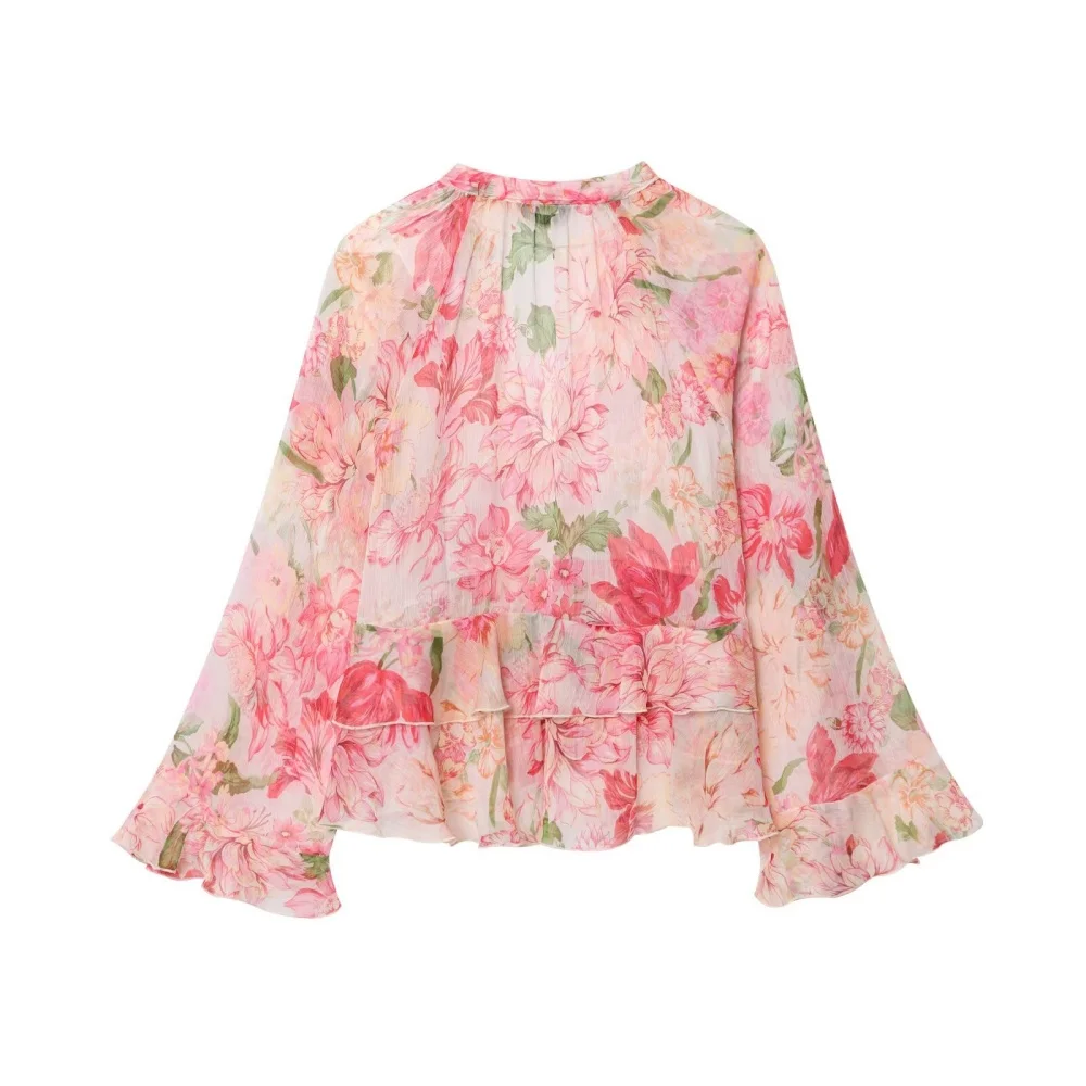 Women’s Printed V-Neck Loose Top - Image 2