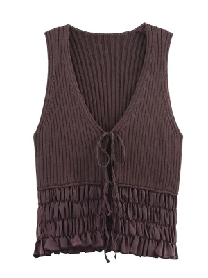 Women’s Slim Fit Ruffle V-Neck Knitted Top