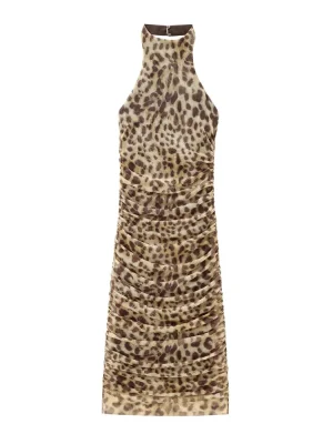 Autumn Animal Print Backless Slim-Fit Mesh Dress