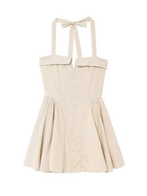 Women’s Plaid Slim Fit Sleeveless Hanging Neck Dress