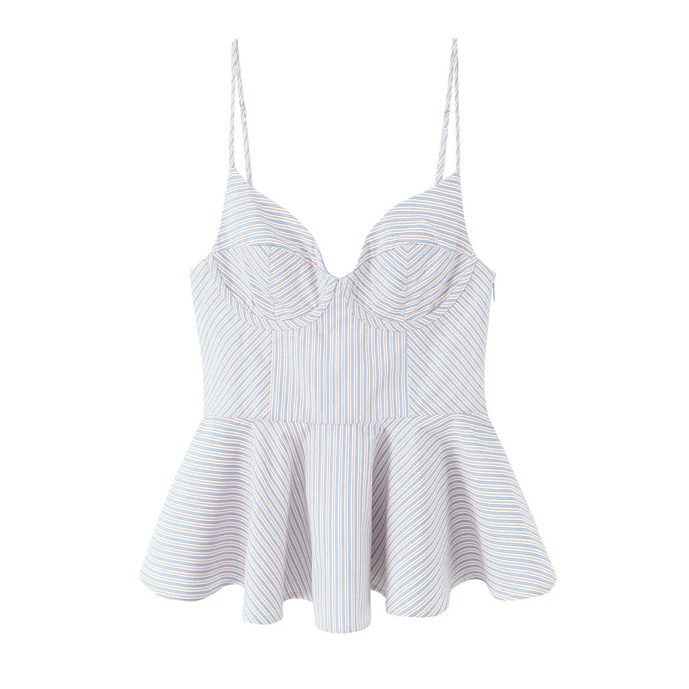 Women’s Fluffy Striped Poplin Strap Top