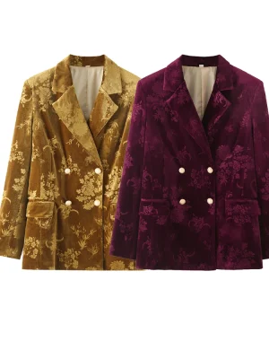 Women’s Versatile Velvet Flip Collar Suit Coat