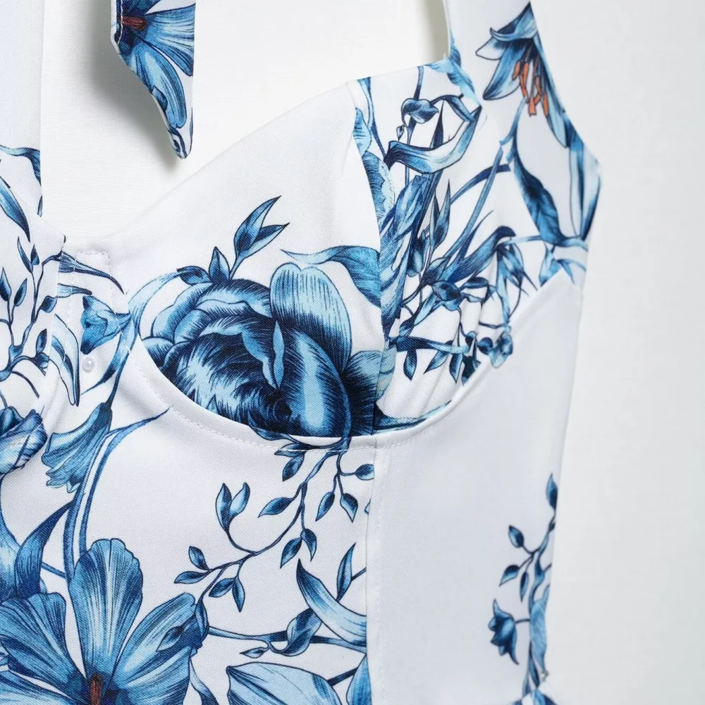 Floral Halter Neck Backless Mini Dress - Image 5