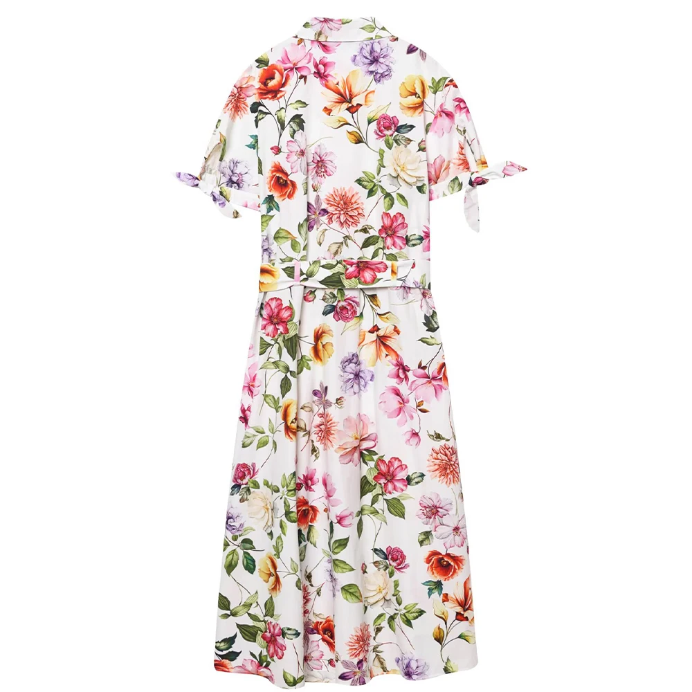 Women’s Lapel Collar Printed Dress, Short Sleeve - Image 4