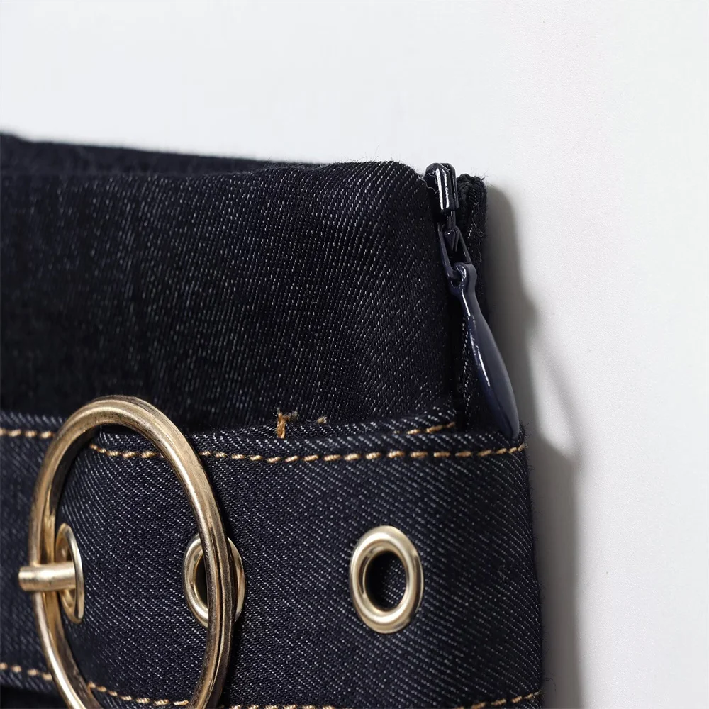 Women’s High-Waist Skirt Pants with Gold Buckle - Image 4