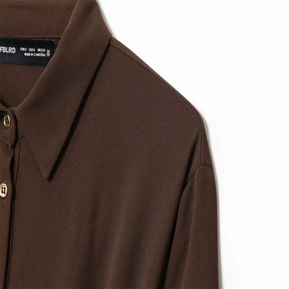 Autumn Women’s Casual Crepe Shirt with Wide-Leg Pants - Image 4