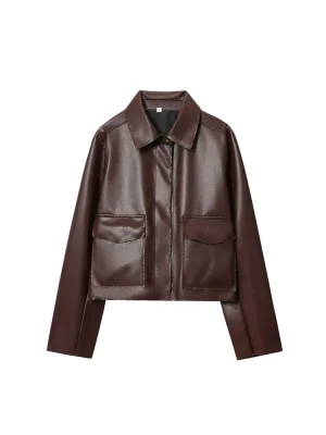 Autumn Women’s Loose Lapel Faux Leather Jacket