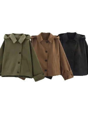 Autumn Hooded Single-Breasted Trench Jacket