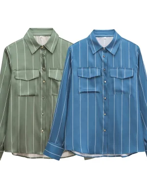 Women’s Striped Silk-Texture Shirt