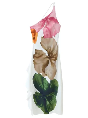 Women’s One-Shoulder Printed Dress with Backless Detail