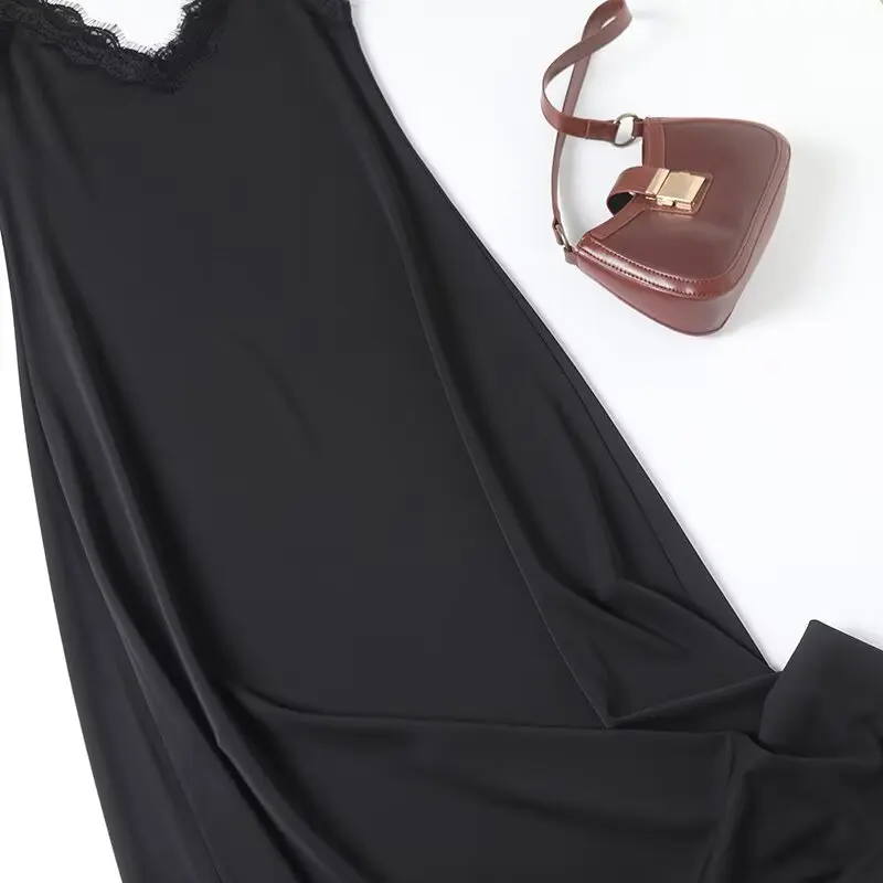 Women’s Black Lace Collar V-Neck Flowing Dress - Image 4