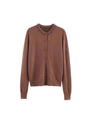 Women’s Autumn Round Neck Jewelry Cardigan