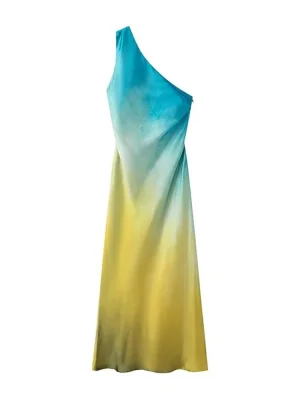 Autumn European-Style Tie-Dye One-Shoulder Dress