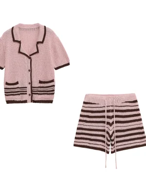 Women’s Casual Striped Knit Top & High-Waist Shorts