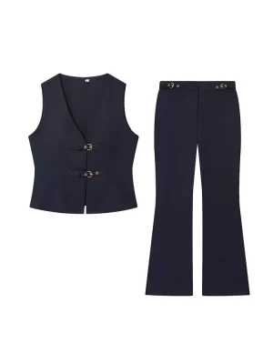 Autumn Women’s V-Neck Vest & Flared Pants Set