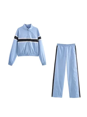 Women’s Autumn Patchwork Jacket & Striped Pants Set