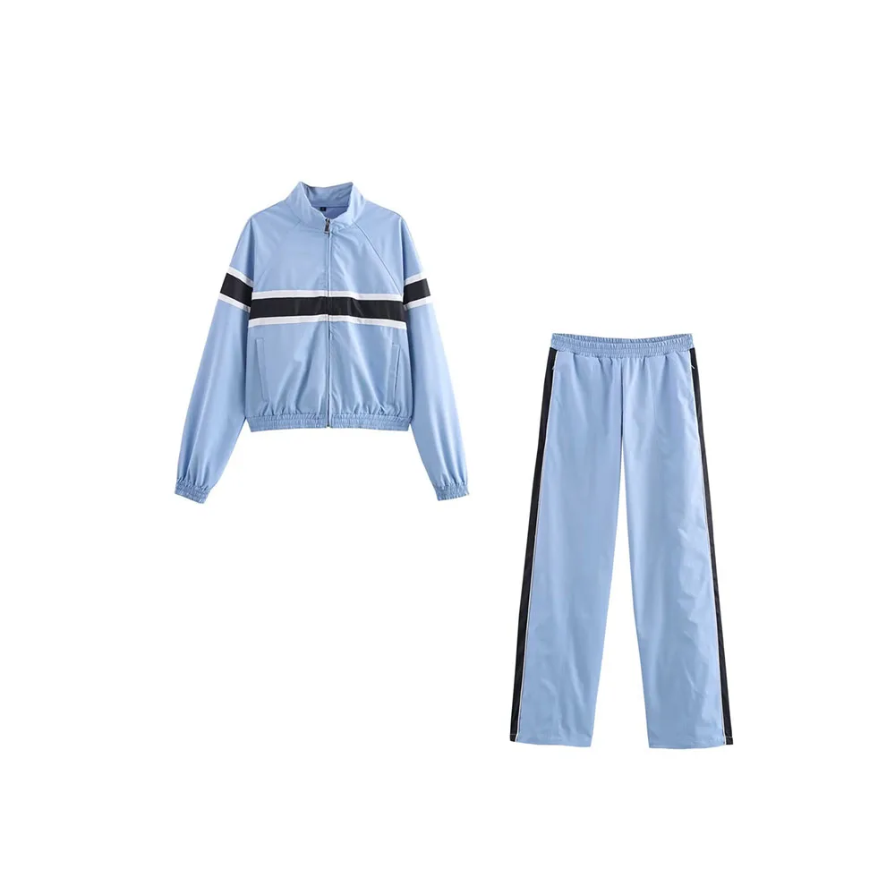 Women’s Autumn Patchwork Jacket & Striped Pants Set