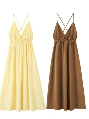 Women’s Strapless Backless Vertical Pleat Dress