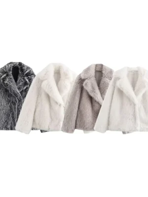 Women’s Warm Furry Button-Up Collar Coat