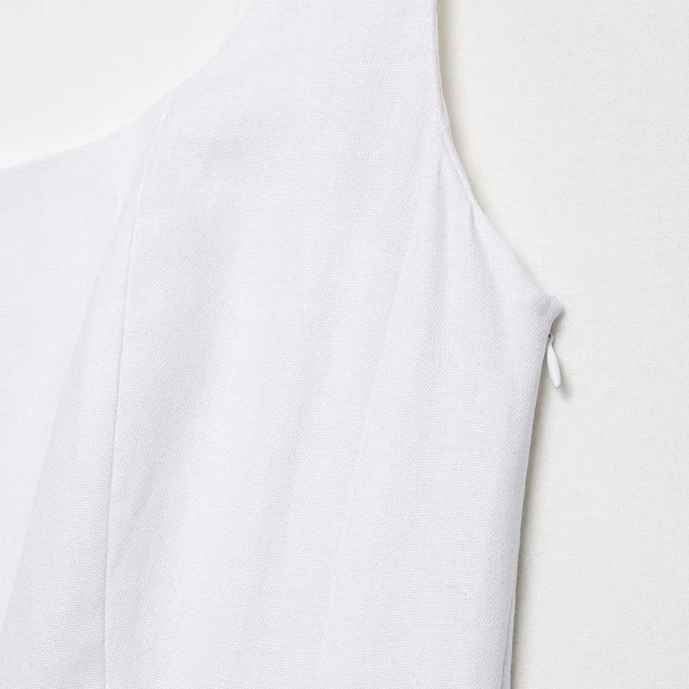 Women’s Linen Blend Square Neck Strap Midi Dress - Image 5