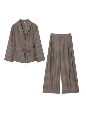 Autumn Women’s Striped Blazer & High-Waist Pants Set