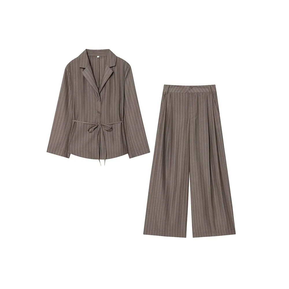 Autumn Women’s Striped Blazer & High-Waist Pants Set