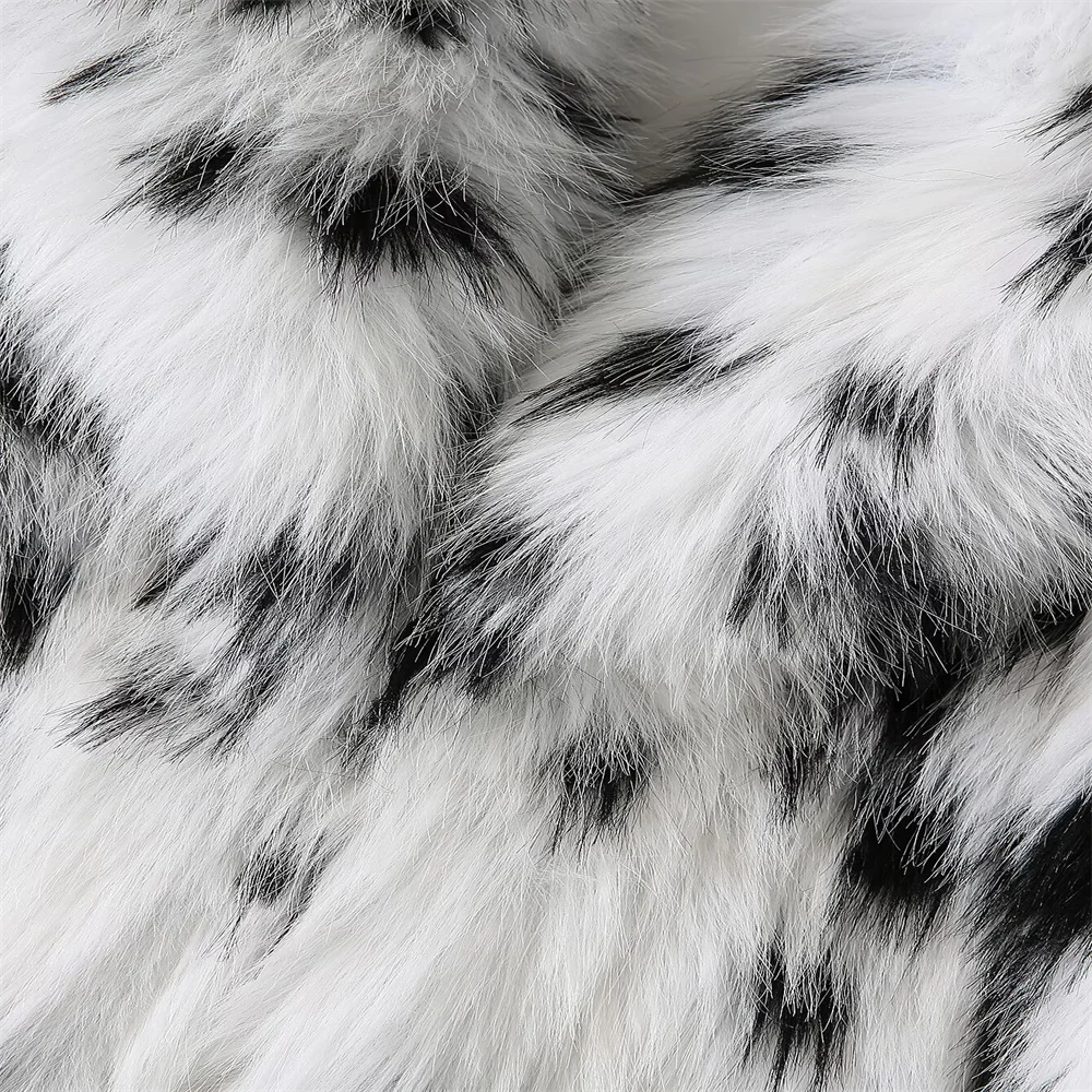 Women’s Autumn Black & White Faux Fur Jacket - Image 3