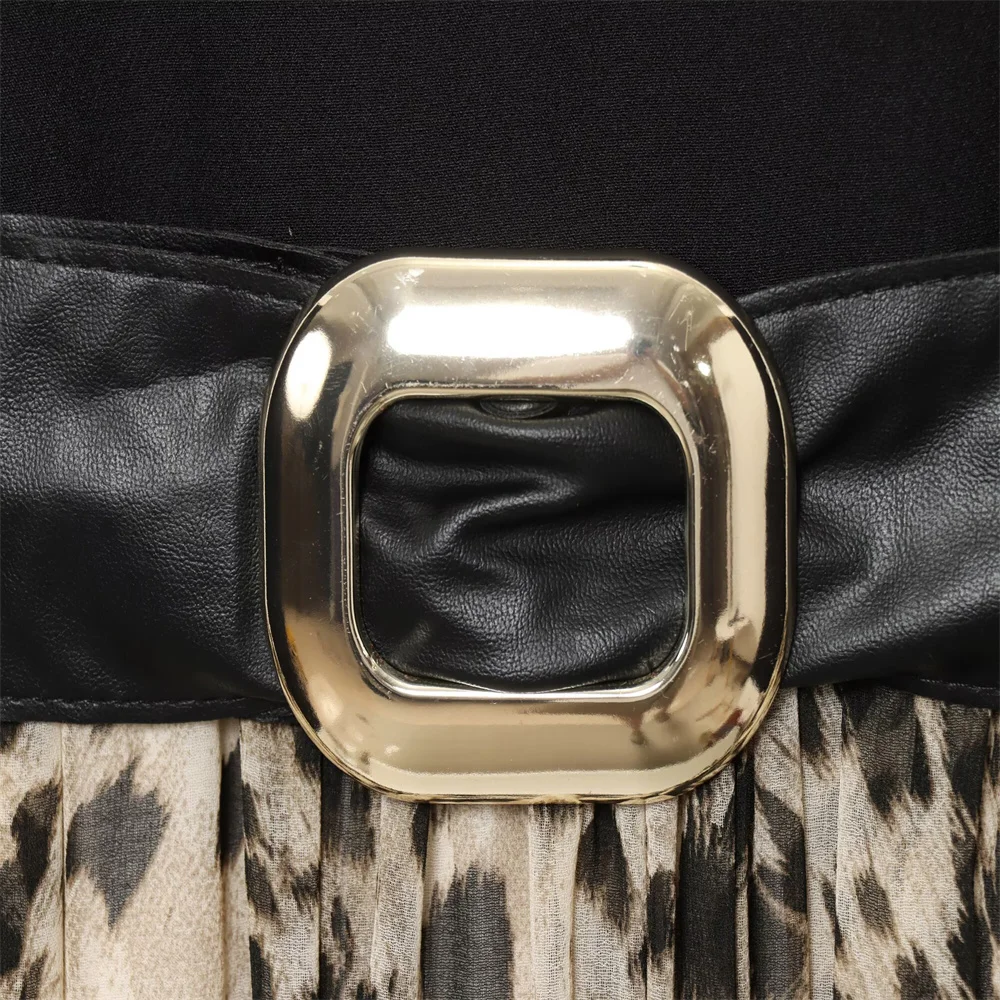 Women’s Autumn Animal Print Midi Skirt with Belt - Image 4