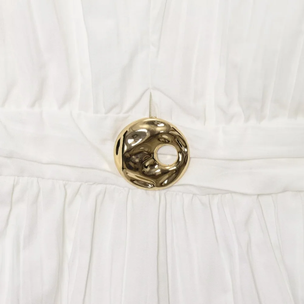 Women’s Gold-Inlay Pleated Slim Sleeveless Top - Image 4