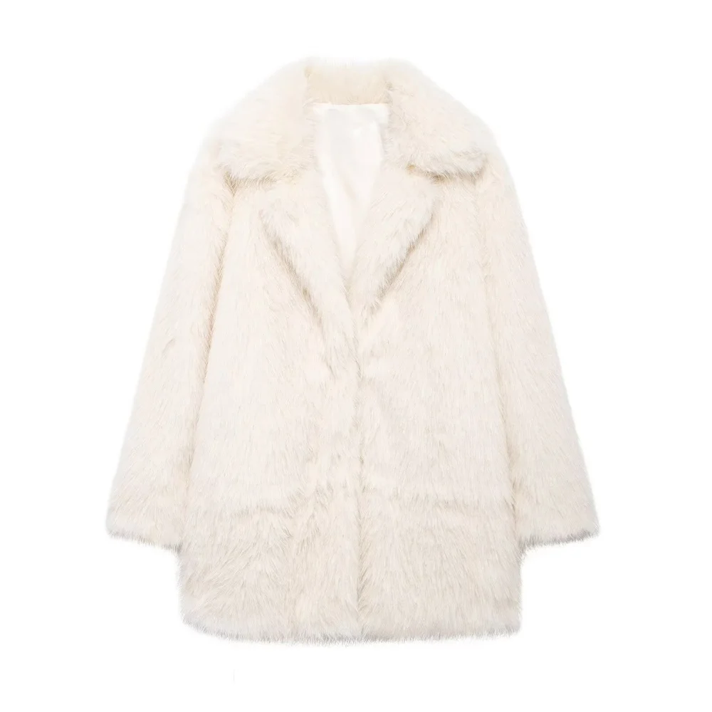 Women’s Thick Furry Flip Collar Warm Coat - Image 3
