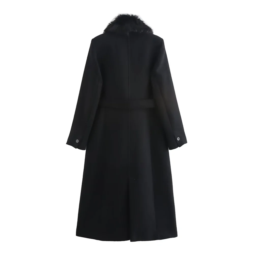 Women’s Belted Warm Fur Collar Coat - Image 3