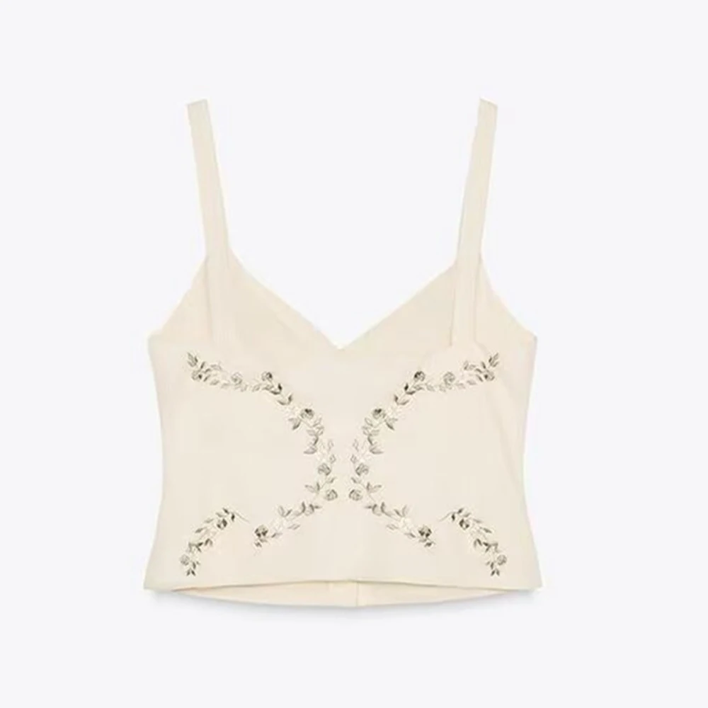 Women’s V-Neck Vest with Floral Embroidery - Image 2