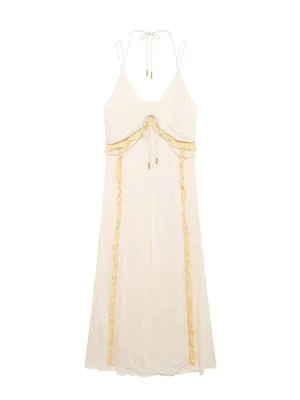 Autumn European-Style Hanging Neck Layered Midi Dress