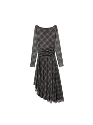 Autumn Women’s Elegant Checkered Mesh Dress
