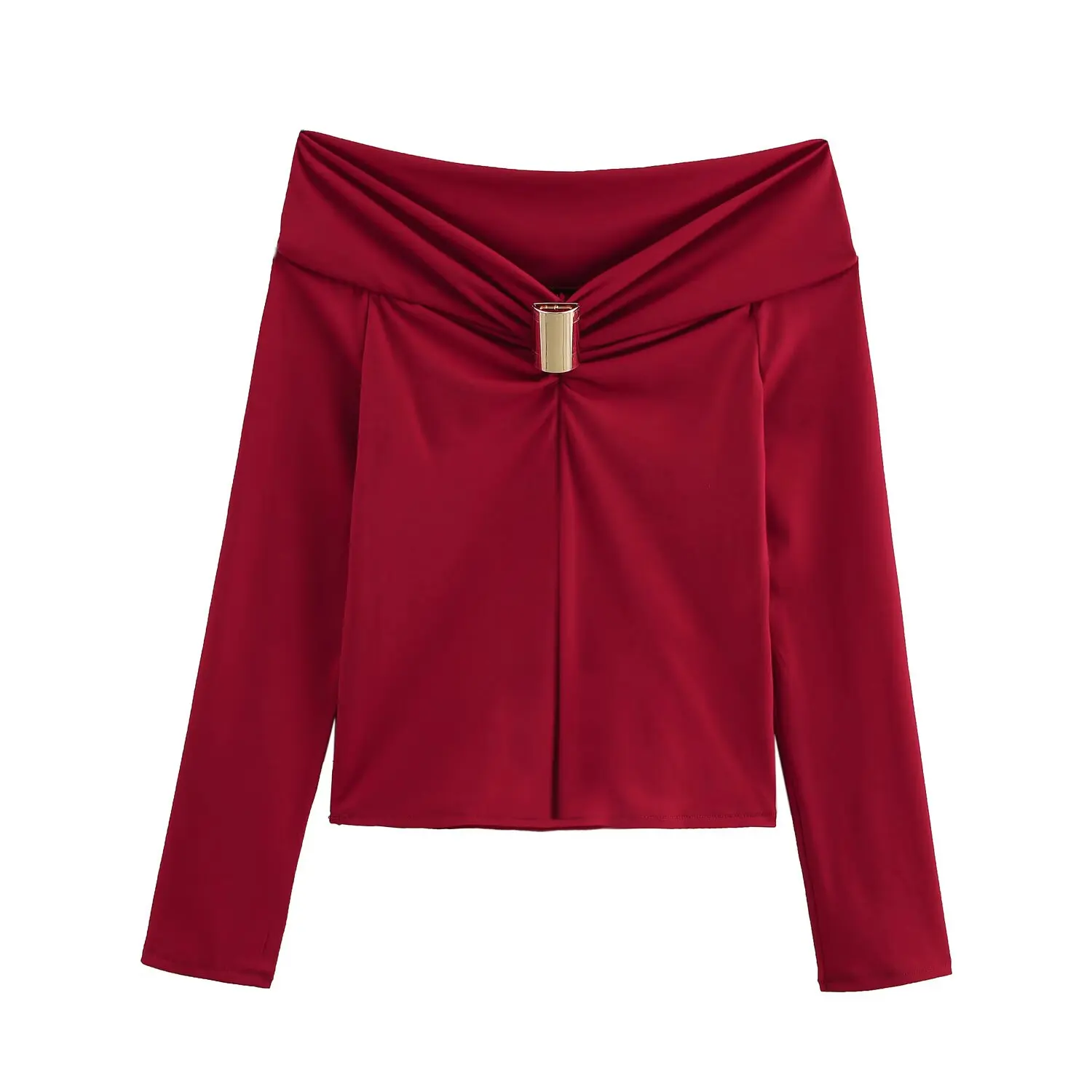 Women’s Retro Off-Shoulder Buckle Top - Image 2